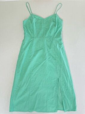 J.Crew Woman’s Green Linen Spaghetti Straps Summer Midi Dress Sunwashed Mint